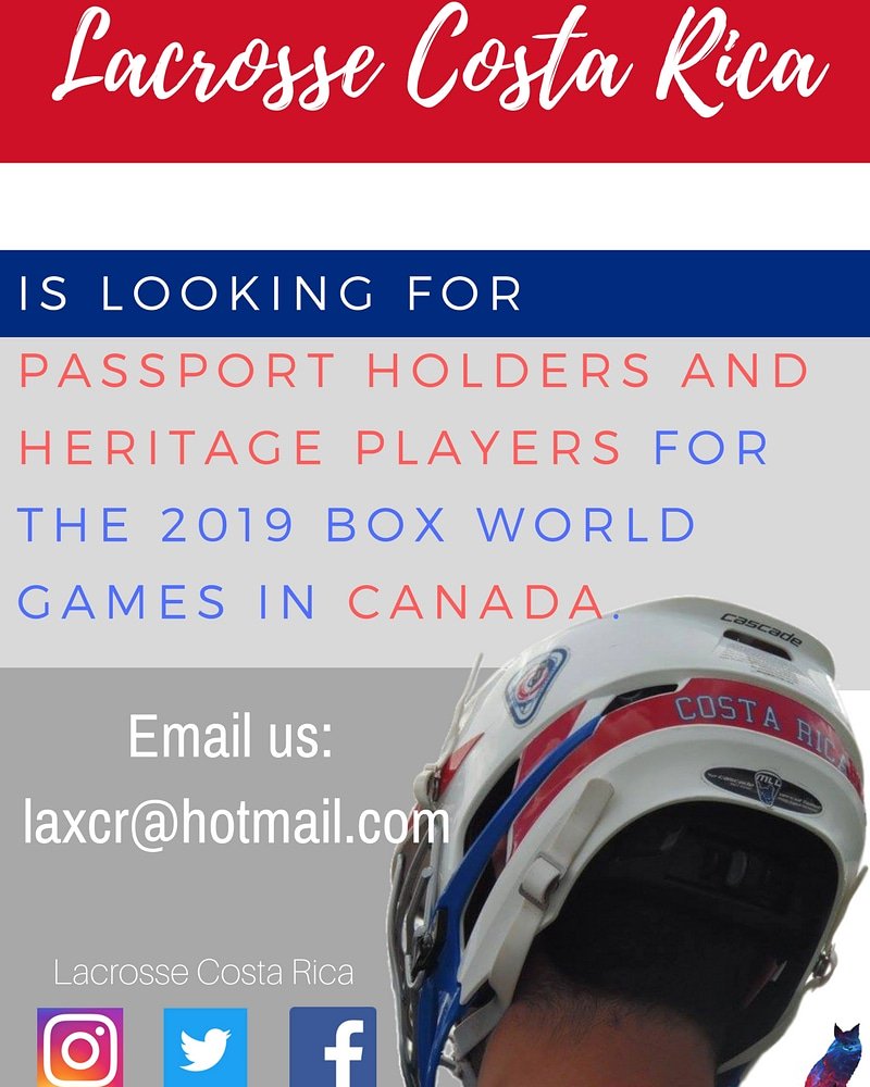 Are you a Costa Rican passport holder or have any Costa Rican heritage? Then you could be part of our national team for world box lax games next year! Get in touch with us! #GrowTheGame #CostaRica #lacrosse