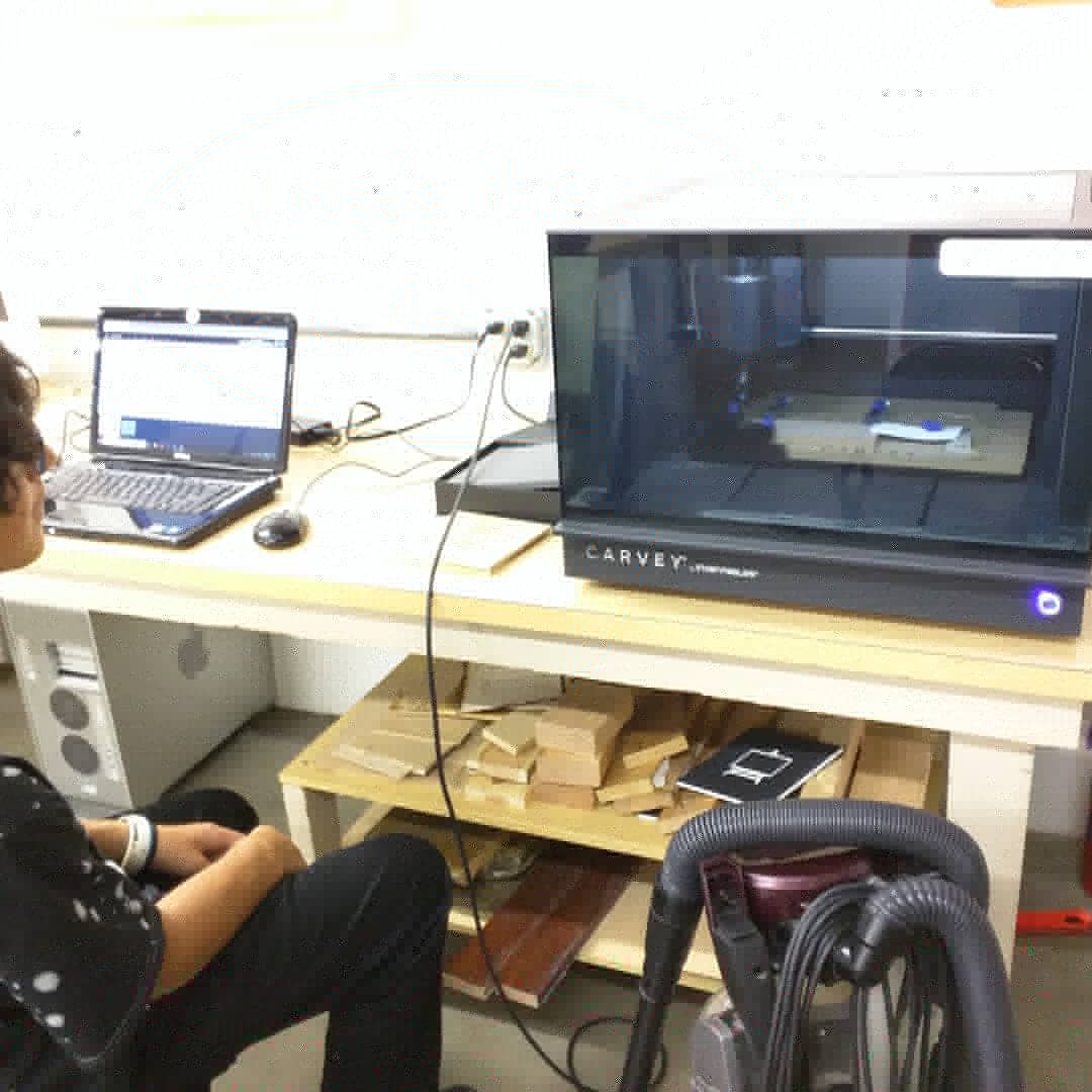 's tweet image. Our newest #makerkid learned to make designs, choose appropriate #typesofwood &amp;amp; #engrave by himself. #STEAM #classes #carvey #cnc #woodworkingforkids #Claremont #Upland