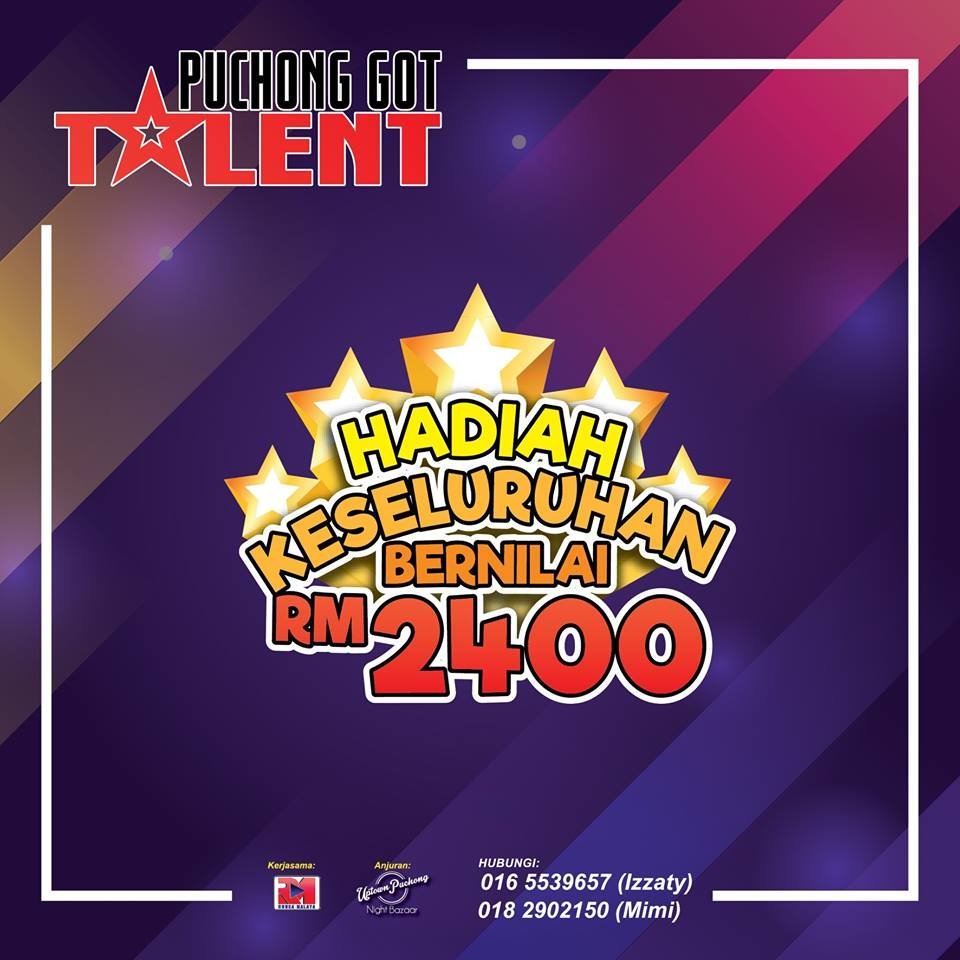 upnightbazaar's tweet photo. #PuchongGotTalent. Anda ada bakat? Berpeluang menangi RM700 tunai!! Hubungi; 016 5539657 (Izzaty) atau 018 2902150 (Mimi)

RT &amp; Share ye rakan-rakan!

@twt_malaysia @twt_seni @twt__puchong @twt_muzik https://t.co/f3PjpO4Zo1