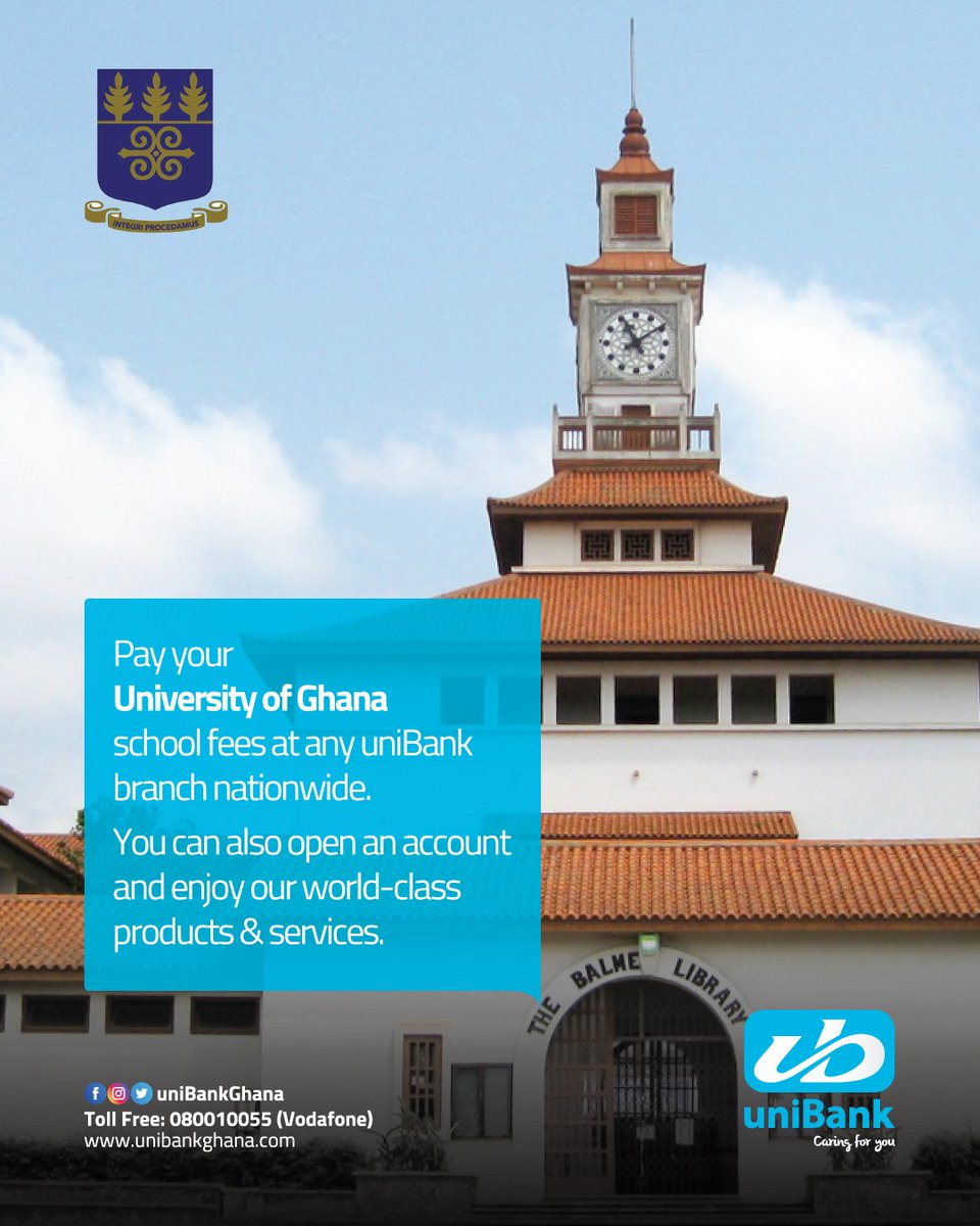 Hello University of Ghana students! You can now pay your school fees at any uniBank branch nationwide. Locate us here unibankghana.com/branch_directo…