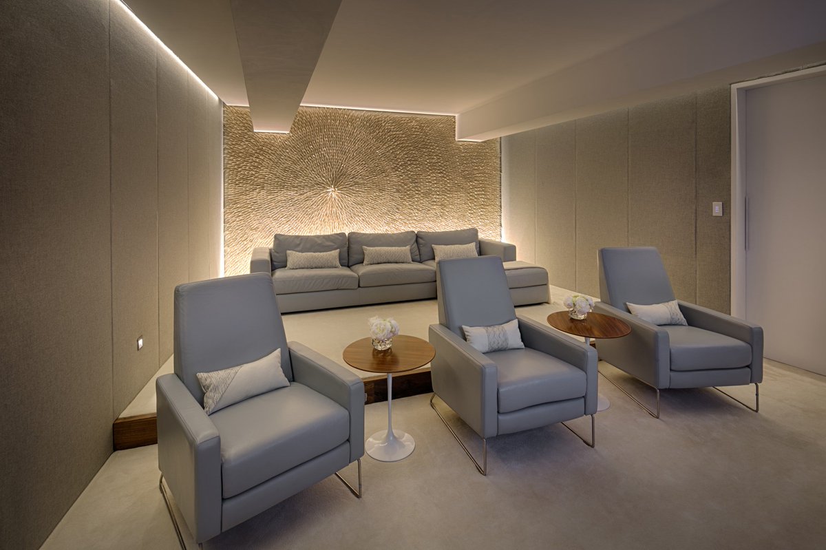 We worked on this beautiful residential home cinema to create an eye catching feature wall along with functioning as an acoustic absorber. #acoustics #wallpanel #interiors #cinemas