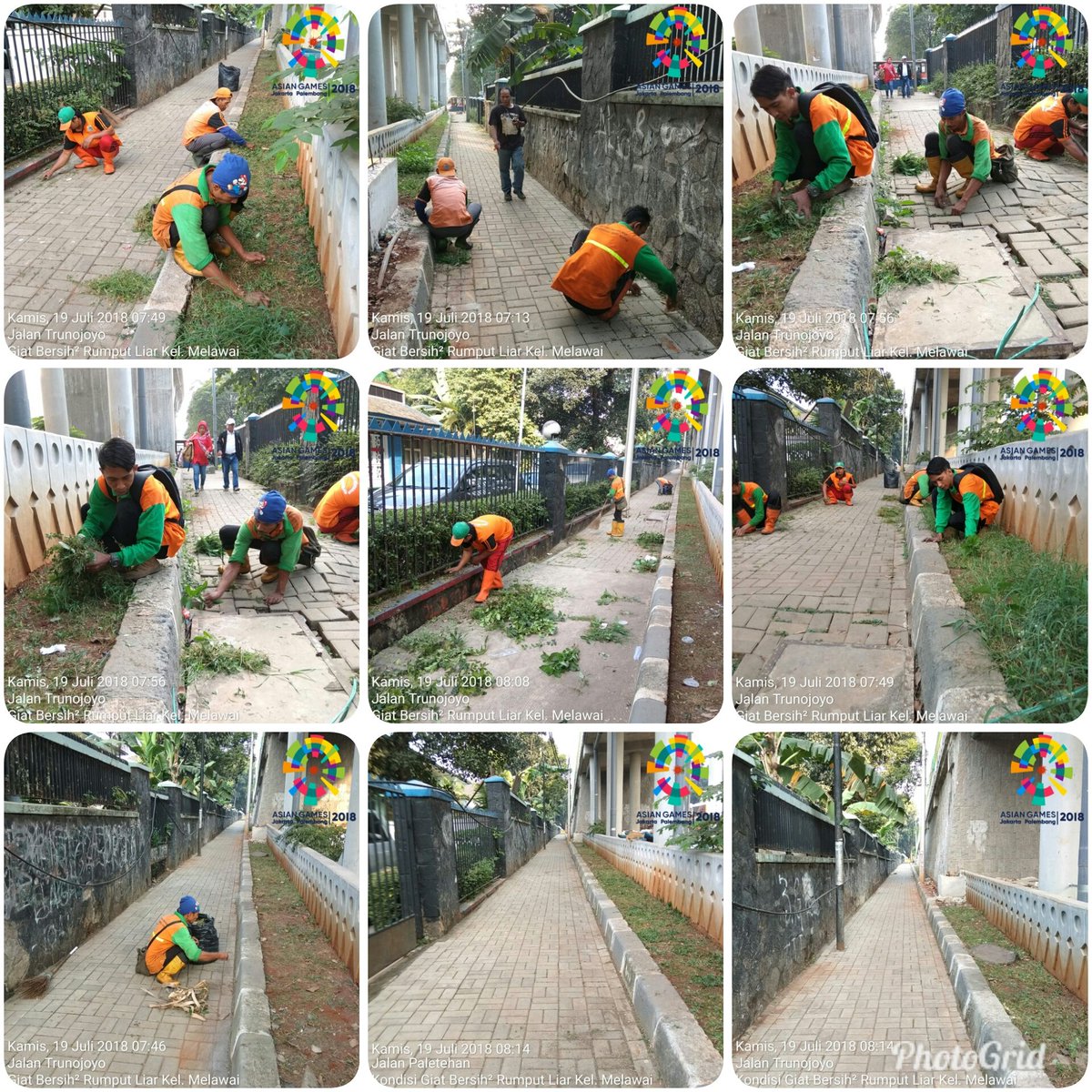 Setelah kegiatan rutin, bersih" rumput liar Koridor 13 Bus Wy Jl. Trunojoyo, Kel. Melawai dalam rangka kesiapan Asian Games.
