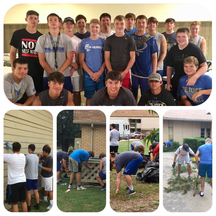 CoachMarley's tweet photo. Rejoice Eagle Football was blessed to serve at the Tulsa Christian Center today!! Grateful for their work ethic and joy while doing work! #RISEABOVE #DifferenceMakersOvercome https://t.co/X4PZFbLX1p