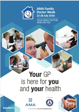 AMAGenPractice's tweet photo. AMA Family Doctor Week kicks off on Sunday - join us celebrating GPs and the important role they play in the health care system.
@ama_media #amafdw18
https://t.co/xIXVoYkSRY https://t.co/CbTXfl5LWz