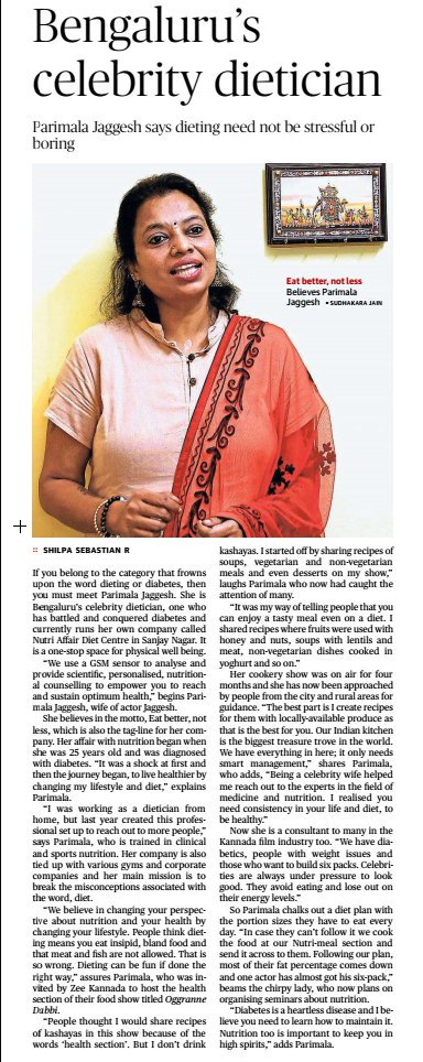 Do you think dieting is boring?🤔
Then you have to read how our director, Parimala Jaggesh,makes dieting complete fun & lifelong process💃in the Metro Plus magazine of The Hindu
Thank you #shilpasebastian for the write up🤗#NutriAffair#diettips #healthtips #lifestylemodification
