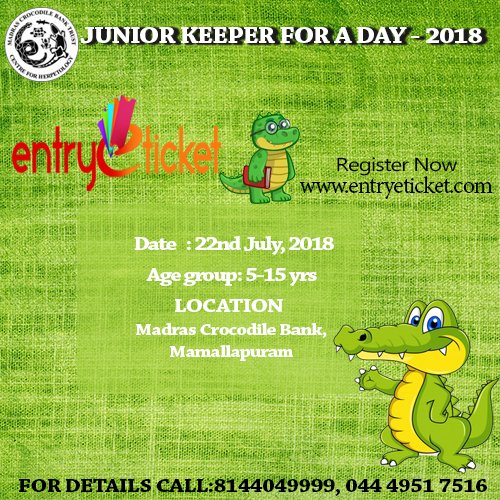entryeticket's tweet photo. #JuniorKeeperforaDay is coming on #22July2018 at Madras Crocodile Bank Trust/Centre for Herpetology
Join now 👉👉 https://t.co/7FwYYDAqBs
#Keeperdaycamp #JuniorCamp #MCBT_event #camp2018 #FulldayCamp https://t.co/iwTGdriObA