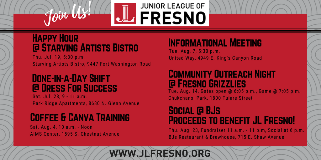 JLFresno's tweet photo. Learn about League and meet our members at any of the upcoming volunteer, training, or social events! membership@jlfresno.org #jlfresno #unstoppable https://t.co/JnOIY5NJWZ