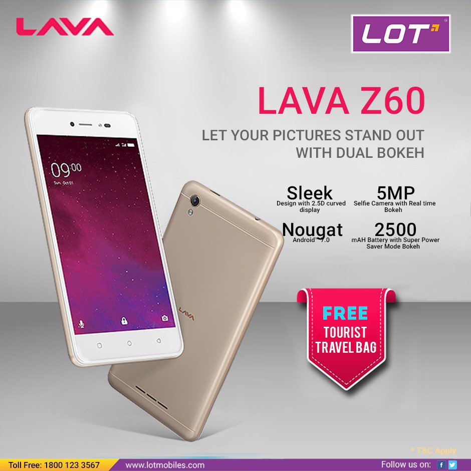 Lotmobiles's tweet image. Get the most amazing shots with the Lava Z60 .. buy it at the LOT Store near you ... And get a free travel bag
#LavaZ60 #Lotstore #freetravelbag
