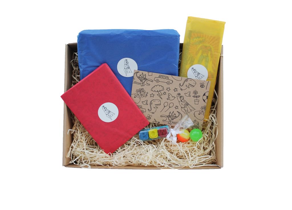 Introducing the #superhero box! For every mini super-hero this fun box is full of activity based gifts.Designed for kids aged 3-5, it contains a superhero mask &amp; cape for #fancydress fun, a stationery kit, 'POW' letter crayons, bouncy balls &amp; a notebook buff.ly/2LvT8XB