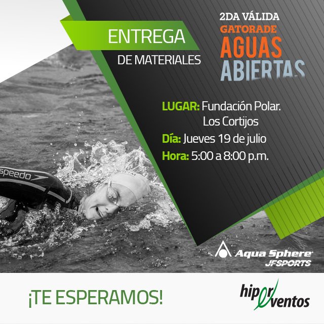 Hipereventos's tweet image. Hoy es la entrega de materiales de la 2da Válida del Circuito @GatoradeVzla  Aguas Abiertas – Copa #AquaSphere @JFSportsVe  @ECAMaster  ¡Te esperamos!