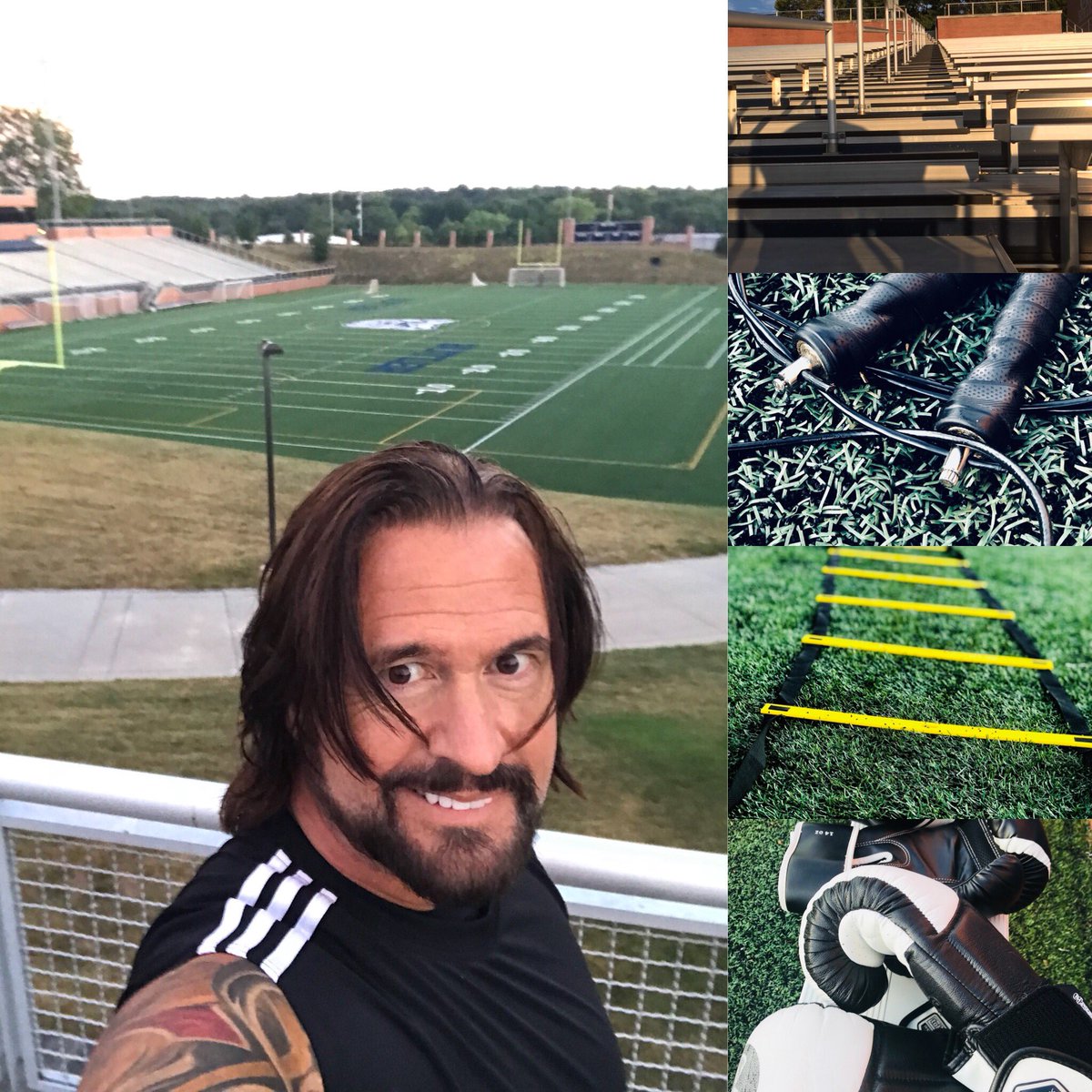 SergiScribbles's tweet photo. “Ladders and ropes and stairs oh my”. Worst pain yet = Best day yet in the training world. Finishing as the summer sun comes up over the stadium is cathartic. #damienblacktrainer #damienblackmma #heavyhandsandheadmovement #francosergi #franksergi #scribblesbysergi #fci #yet https://t.co/cUAvDqrudY