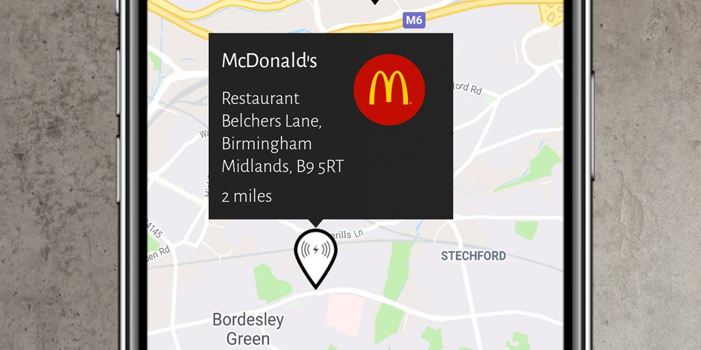 aircharge1's tweet photo. It's lunchtime! Top up your battery wiressly while enjoying a Big Flavour Wrap at @McDonalds on Belchers Lane in Birmingham, UK. Find your closest McDonald's wireless charging location on the Aircharge app https://t.co/X2uGOFLAAe #WirelessCharging #LocationOfTheWeek #McDonalds https://t.co/lGRssuBIvJ