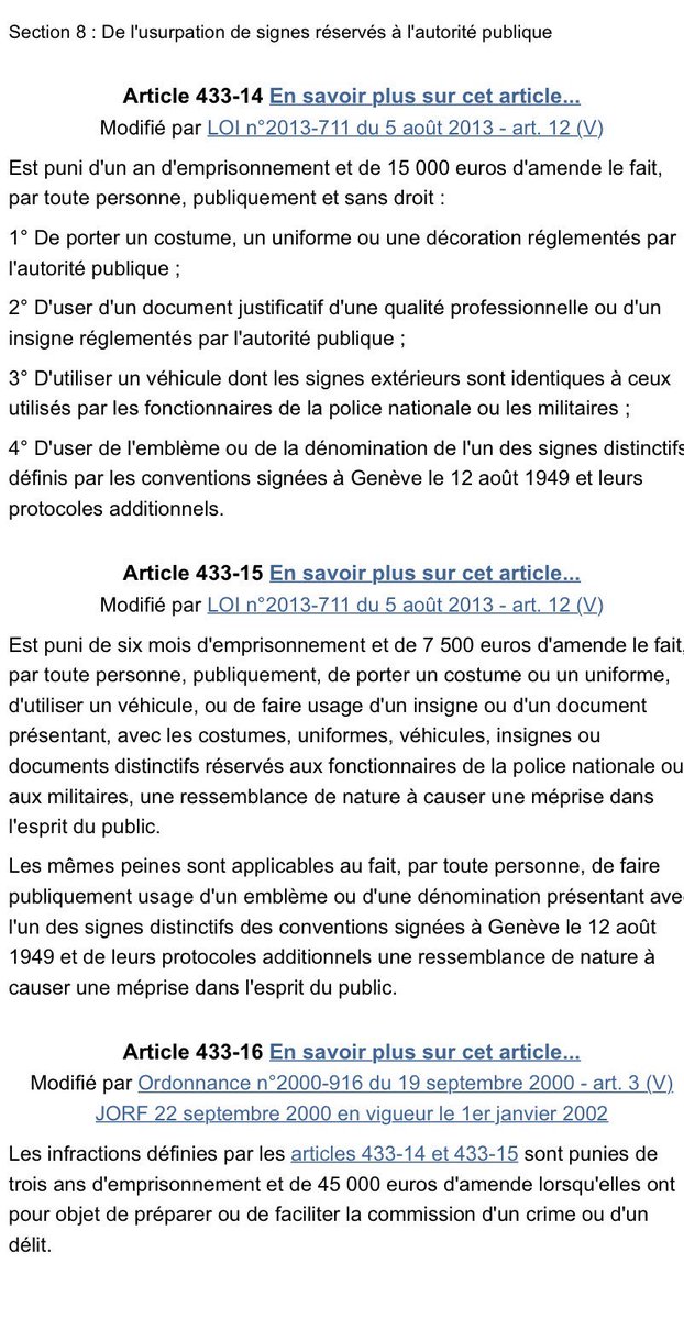 efoulon1's tweet photo. Vu que l’Elysée n’adresse qu’un avertissement à ce collaborateur violent qui s’est fait passer pour un policier, je pose ça ici

Le code pénal prévoit pour une telle infraction minimum 6 mois de prison 

#Benalla https://t.co/rhyO3u7FRH