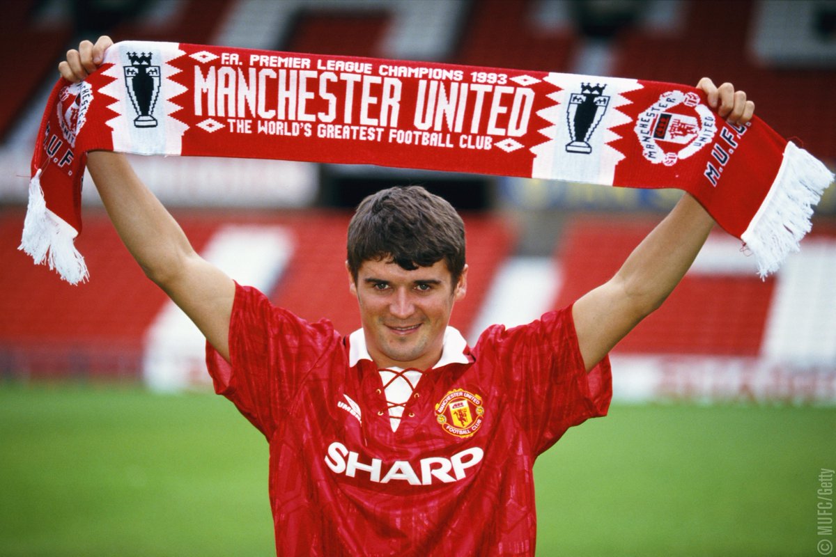 ManUtd's tweet photo. #OnThisDay 2️⃣5️⃣ years ago, Roy Keane signed for #MUFC...

👕 480 appearances.
⚽️ 51 goals.
🏆 13 major trophies.

🔴 Legend. https://t.co/9pMt2gS6J1