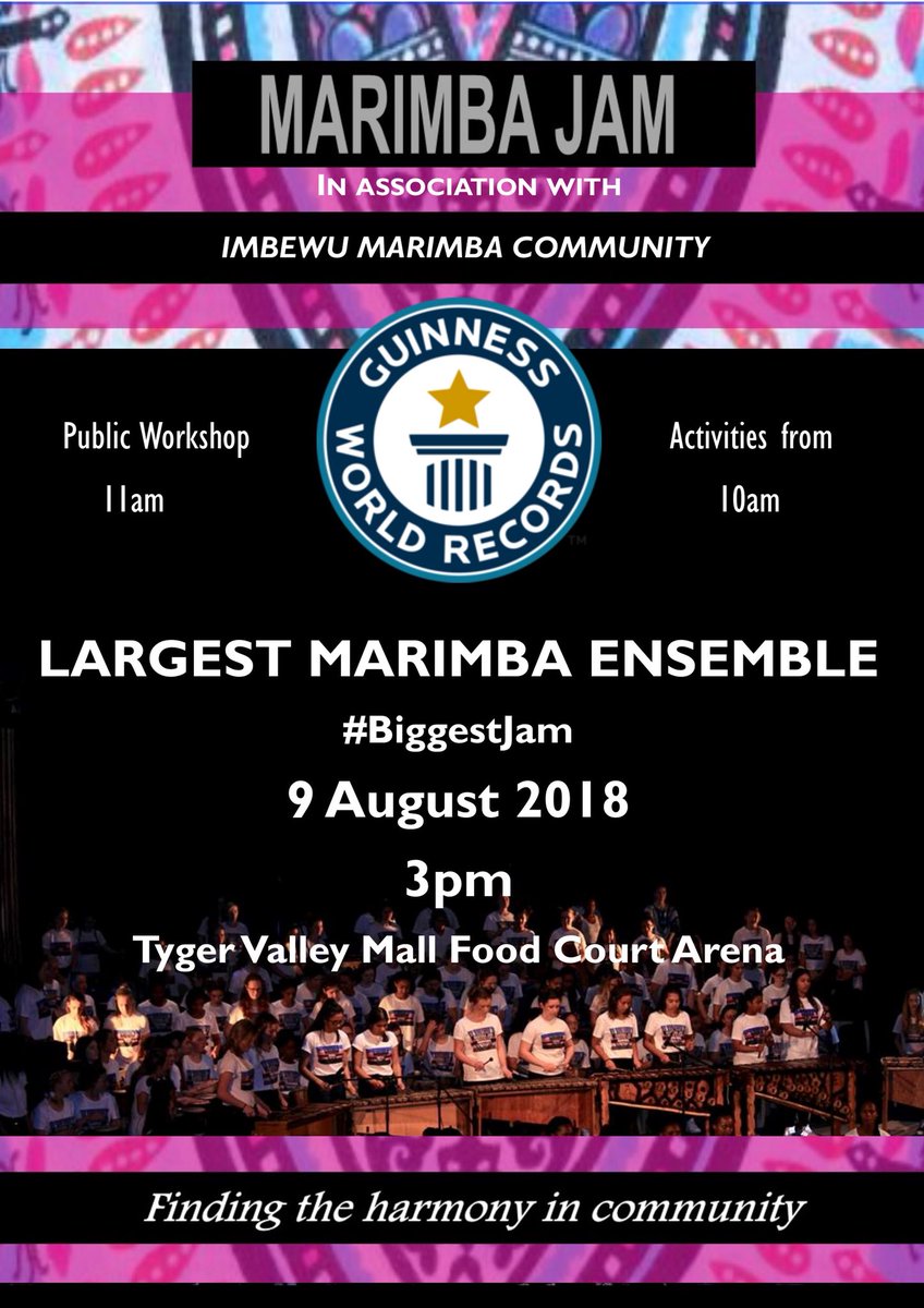 MarimbaJam's tweet photo. Celebrate Women’s Day with us as we attempt to break a World Record with an all female group of participants!
#BiggestJam #MarimbaJam #ImbewuMarimbaCommunity #GirlPower https://t.co/5Vh4xToUNx
