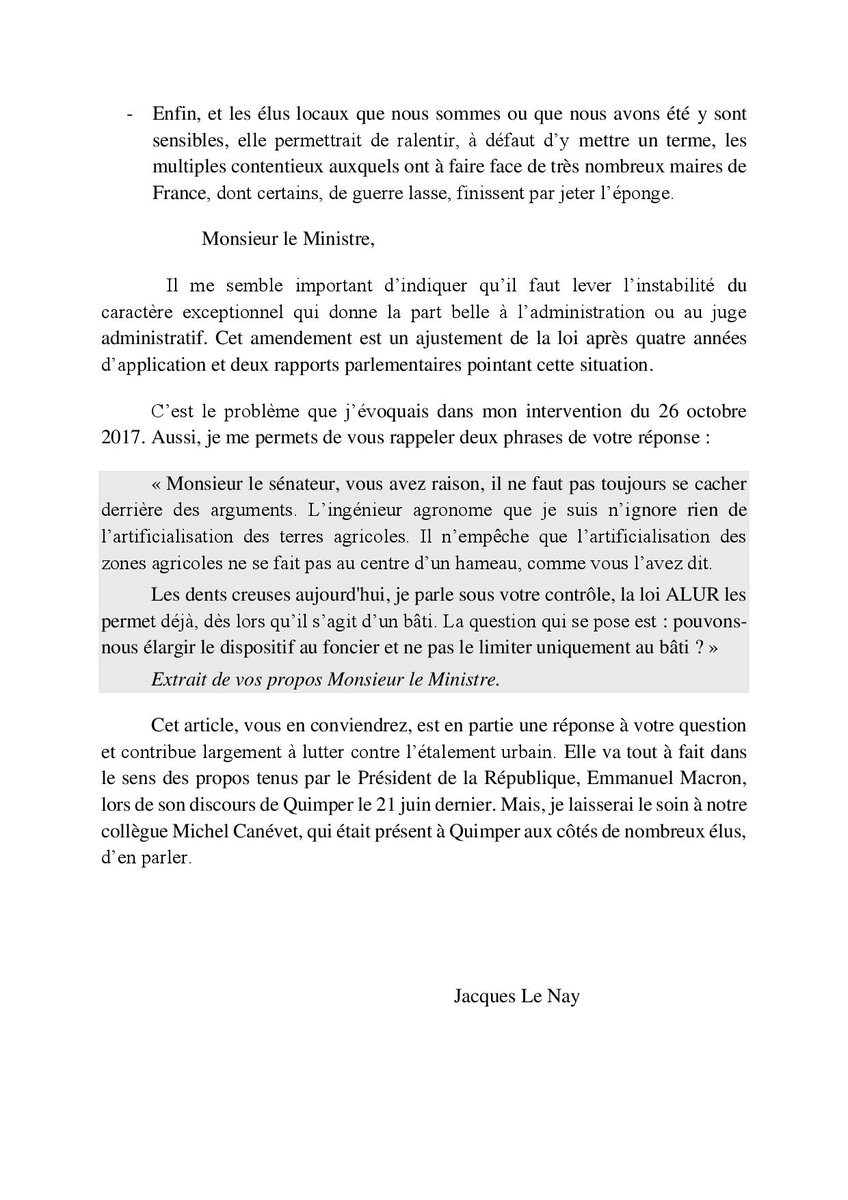 JacquesLeNay's tweet photo. Vous trouverez ci-après le texte et les photos de mon intervention dans l'hémicycle hier après-midi au sujet des "dents creuses". #PJLELAN @Senat @UC_Senat https://t.co/b31r2lITrV