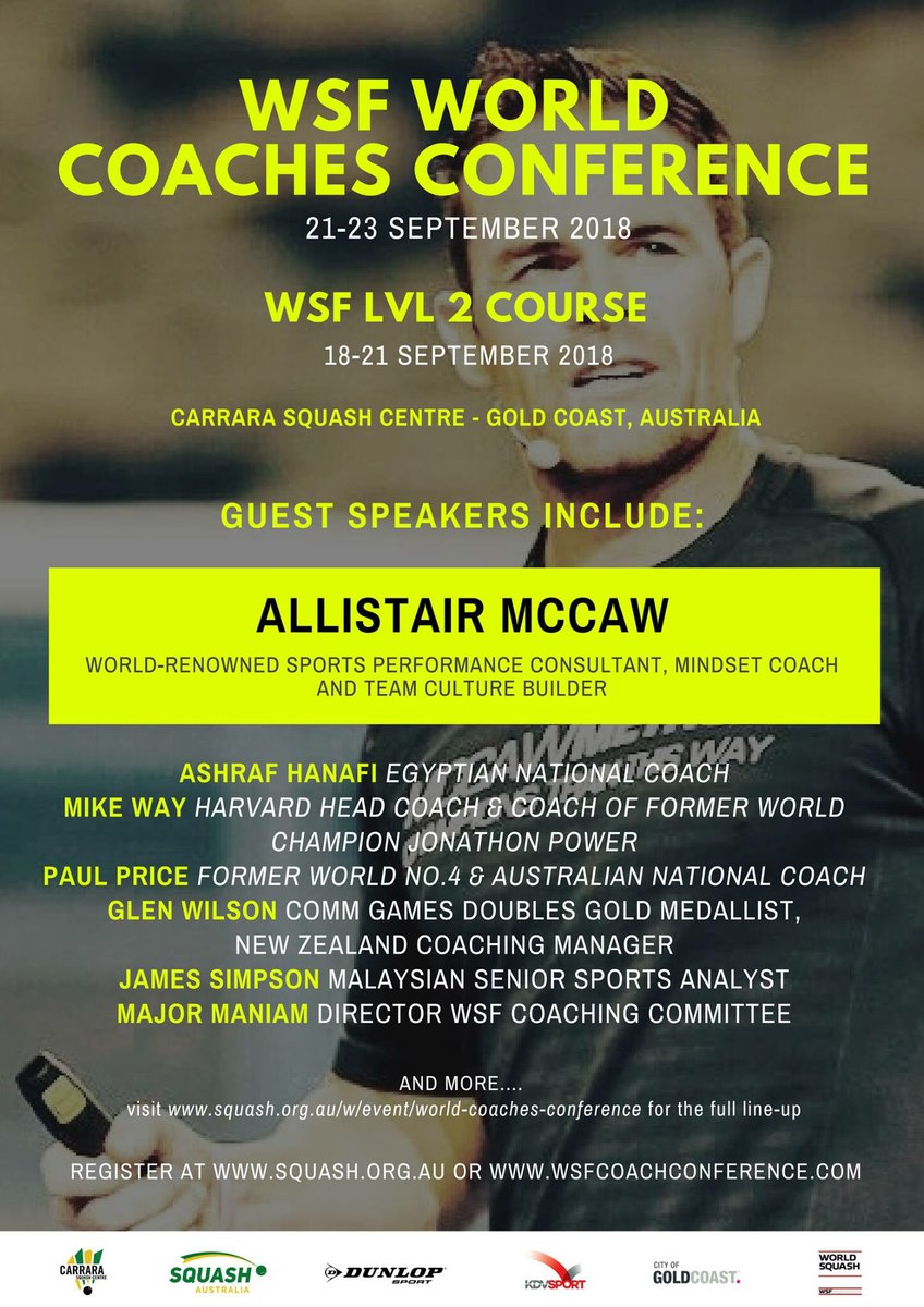 AllistairMcCaw's tweet photo. Looking forwards to heading back down to Australia π¦πΊ in September for this one! @Squashoz #WorldCoachesConference for more info. https://t.co/ogqslhjBW2 https://t.co/6vzi28KiCl