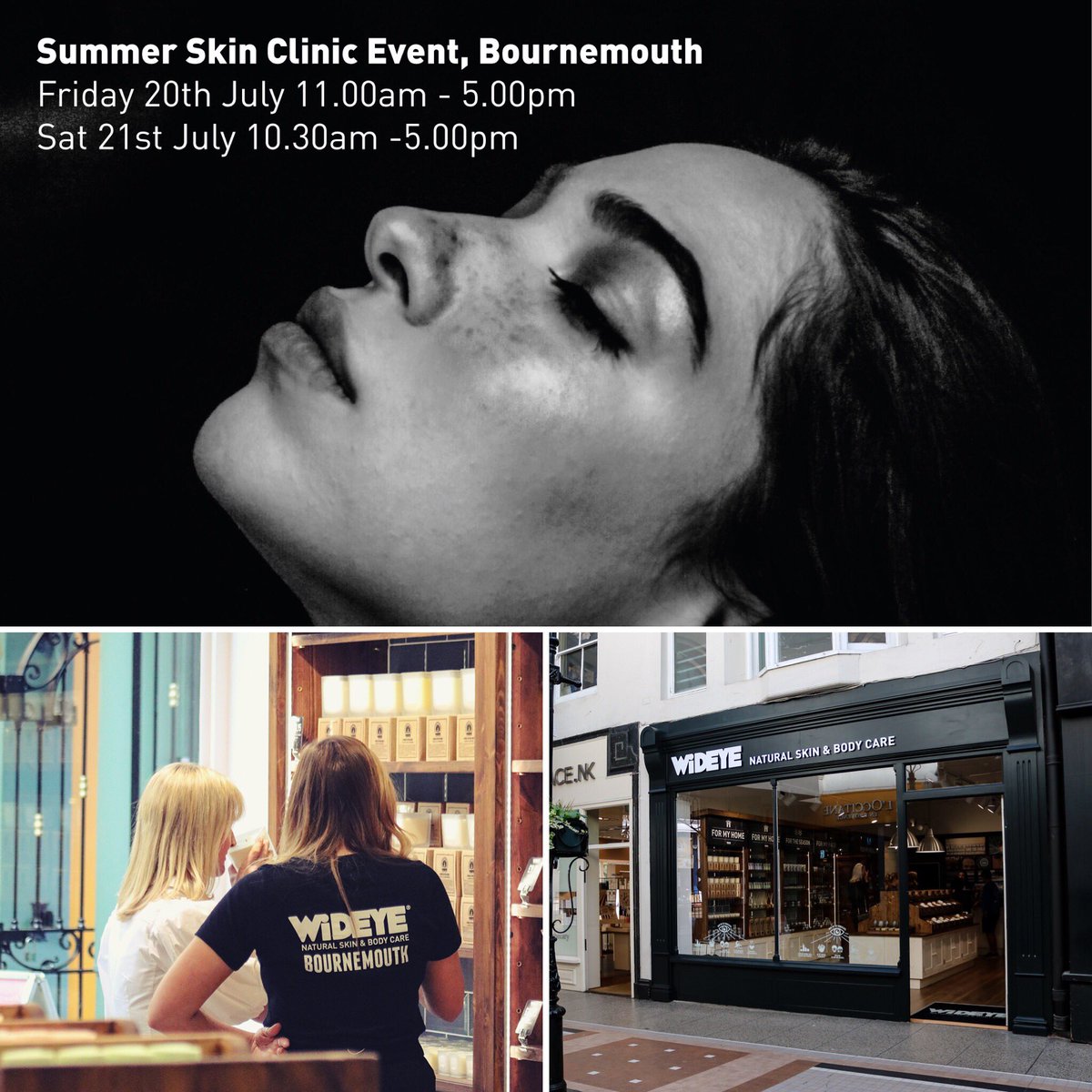 It's nearly time for WiDEYE Bournemouth's #SkinClinic Event! Pop in tomorrow &amp; Saturday for a FREE skin diagnosis, a #MiniFacial &amp; discounts on all facial products purchased. Pop in between 11am-5pm tomorrow &amp; 10.30am-5pm on Saturday. #BournemouthEvents #VisitBournemouth