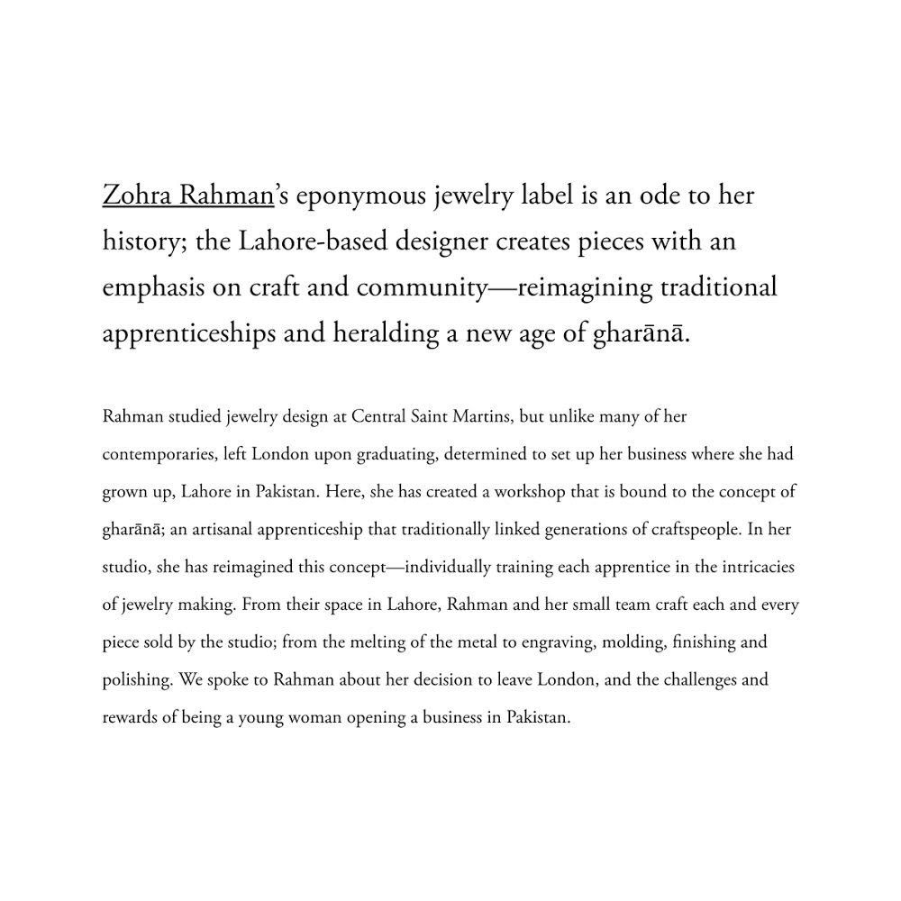 zohra_rahman's tweet photo. A pleasure to be interviewed by @ignantmag on living in Lahore and running a contemporary jewellery practice. Read more at: https://t.co/L3n7VojAqM https://t.co/8dMXboEuYF