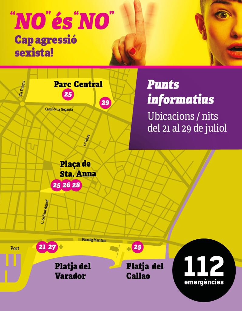 matarocat's tweet photo. Per unes Santes lliures d’agressions sexistes! i Viu Les Santes amb igualtat són altres lemes d’aquesta campanya que ara es concreta amb cinc punts informatius per la ciutat. També s’han fet elements de suport com adhesius i xapes i unes 50 persones han rebut formació #NoésNo https://t.co/2xZxAKu4aL