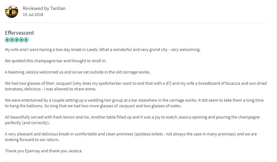 A fantastic 5* review of <a href="/epernayleeds/">Epernay Leeds</a> at The Electric Press!

#MeetMeAtThePress #LovinLeeds