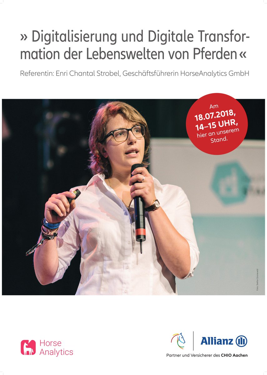 Wir freuen uns sehr, dass unsere Gründerin Enri C. Strobel heute beim diesjährigen <a href="/CHIO_Aachen/">CHIO Aachen</a> zur Digitalen Transformation im #Pferdesport vortragen darf. Eingeladen hat uns die <a href="/Allianz/">Allianz</a>, die sich sowohl für den #Chio #Aachen als auch Gründerinnen &amp; #Entrepreneurship engagiert.