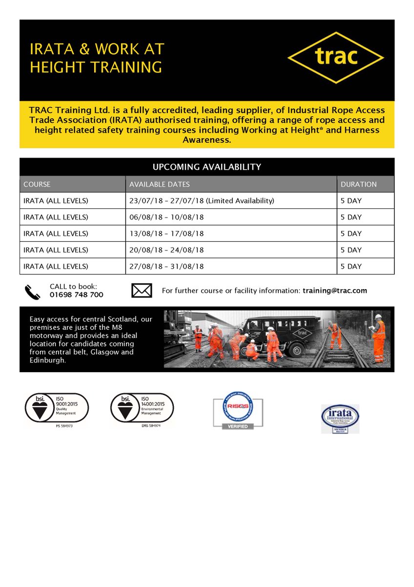 TracTrainingLtd's tweet photo. Upcoming IRATA Training @TracTrainingLtd https://t.co/kF87dSO9pV