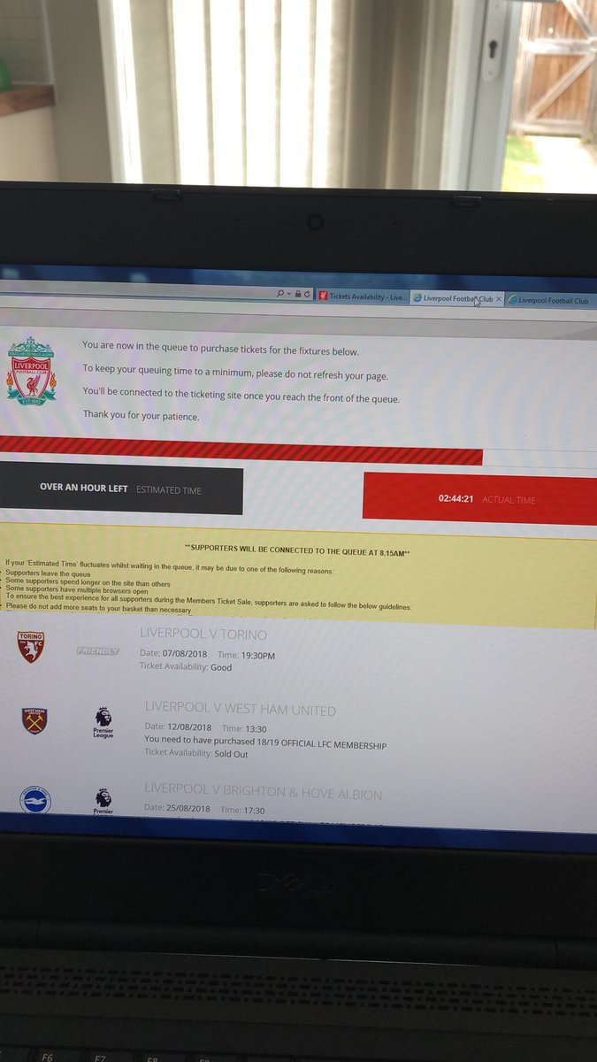 Ell_FC's tweet image. Been sat in the @LFC members’ sale queue for nearly 3 hours since it started but actually opened it up at 6:30am this morning and stayed off work to make sure. But, it’s a lottery and once again I feel like the membership fee was money down the drain. #LFC #LFCtickets #Joke