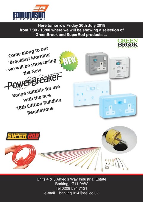 Are you an #electrician in the #Barking area? Come along to Edmundson Electrical TOMORROW where we'll be showcasing our new POWERBREAKER range. See you there! 😁 #trade #18thEdition