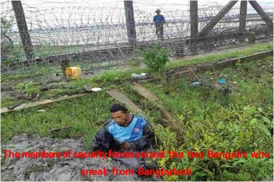 In 16 July 2018 at 4:00 pm, the two Bengalis across the Nut River that divided Myanmar and Bangladesh border and sneak into the Border Fence at No. (520) minestone.