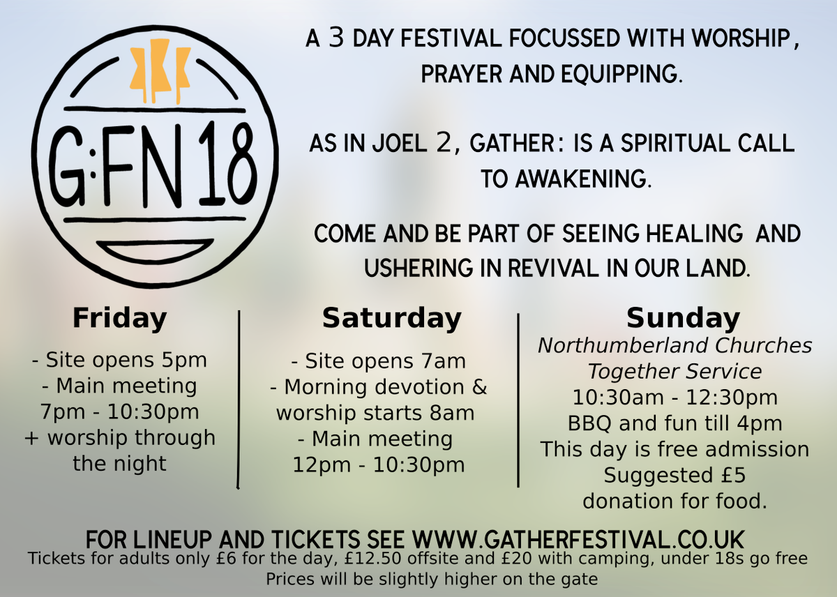 gatherfestnorth's tweet photo. The G:FN18 Festival schedule is up on our website, with the bands and worship leaders. 15 days to go! https://t.co/vTp5SyVOMI https://t.co/VzLU4atTkH