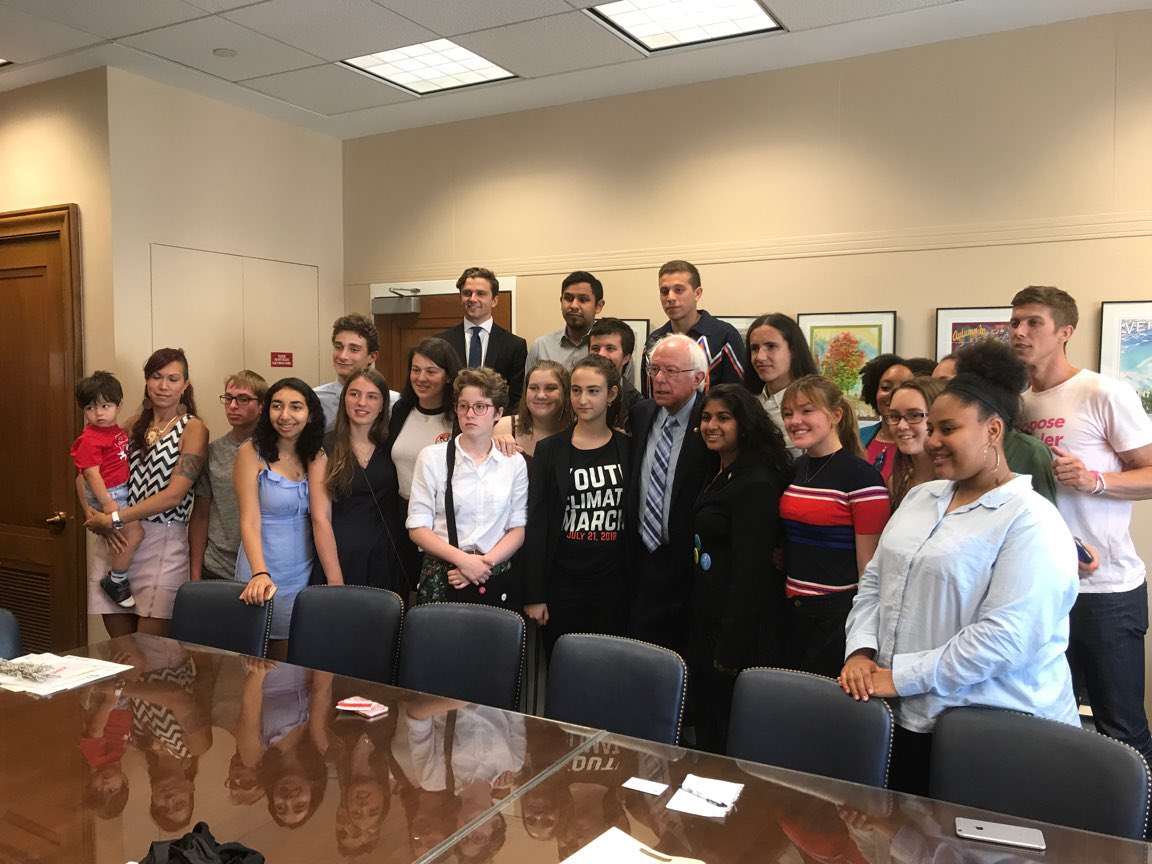 ThisIsZeroHour's tweet photo. Our core team enjoyed meeting with @SenSanders today, and thank him for signing the no fossil fuel money pledge! He is one of two senators to have signed, so we’re spending today lobbying his peers- out representatives- to stand with us. https://t.co/ql4ugViNB3