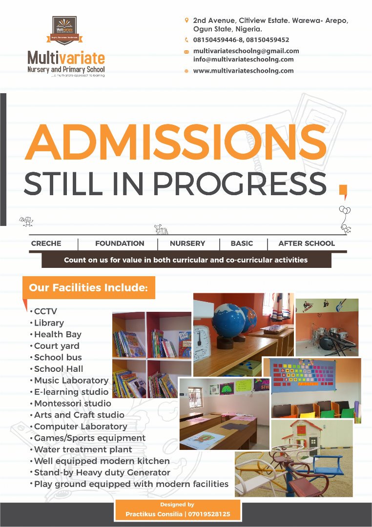ms_moyon's tweet photo. Also, there's discounts for parents who register their children on time for the next academic session.

Please bring your child or Retweet to notify others. You won't be disappointed!

Multivariate School!
.... a multivariate approach to learning🙏🏽 https://t.co/oyBbPhlooy