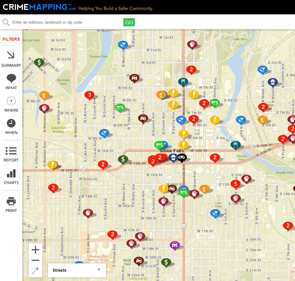 siouxfallspd's tweet photo. Check out local crime information in a convenient interactive map. Setup alerts to find out when crime is happening in an area you care about. https://t.co/E99kc9lJcC.  /713 https://t.co/v6eMtYXYZP