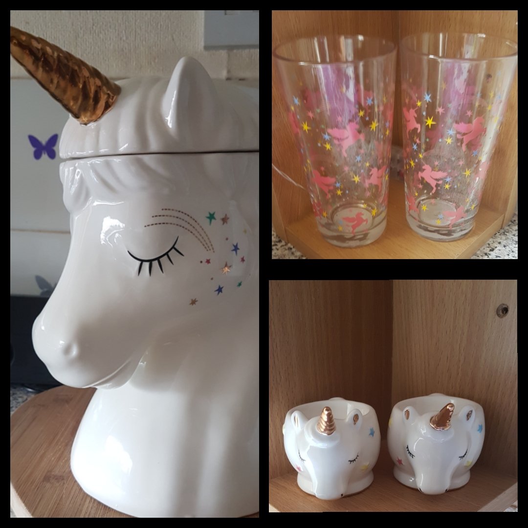 Having a bad few days & my Big Sis comes to see Me a day early to cheer me up with these 💖🦄

#UnicornCookieJar
#UnicornEggCup
#UnicornGlasses
#Unicorn 💖🦄
#Asda