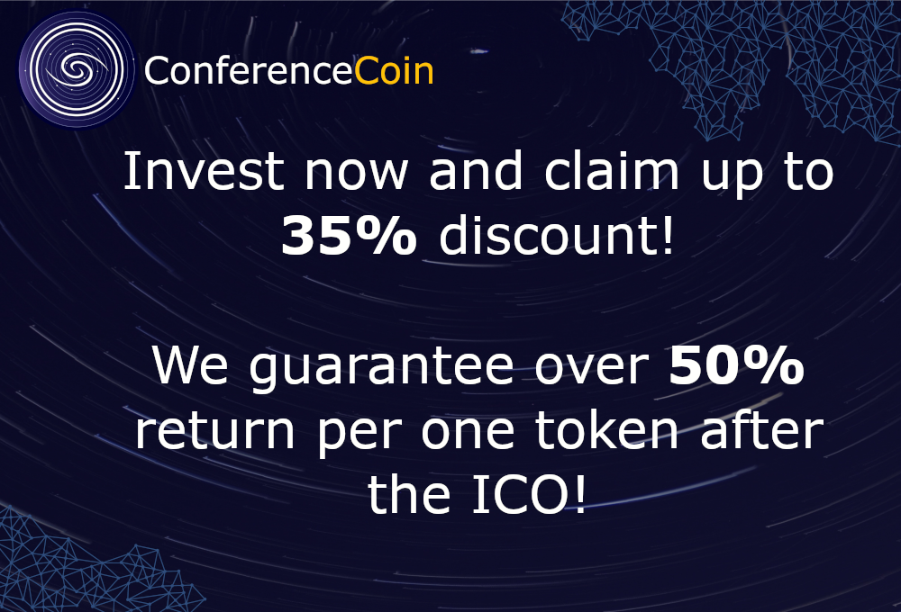 ConferenceCoin's tweet photo. Now, it is the best time to invest in Conference Coin! 
#ICO #investments #discount #ConferenCoin https://t.co/WRxyn8yjbK