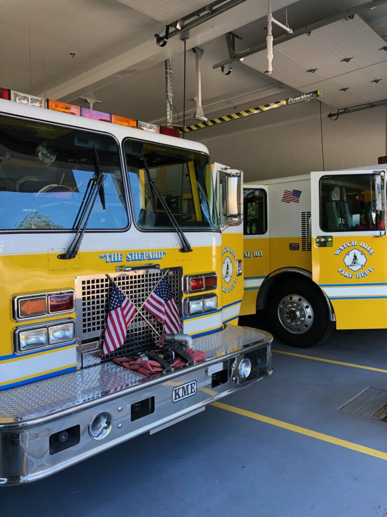 watchhillfire's tweet photo. #WHFD members are putting the final touches on the trucks for tonight's Karl Kenyon Smokey Bear Parade! We look forward to seeing you in #WatchHill around 7:30! For more information visit us at https://t.co/7ujYdFJ0VG #SmokeyBear #volunteerfirefighters #RISummer https://t.co/cvQm1Sjewd