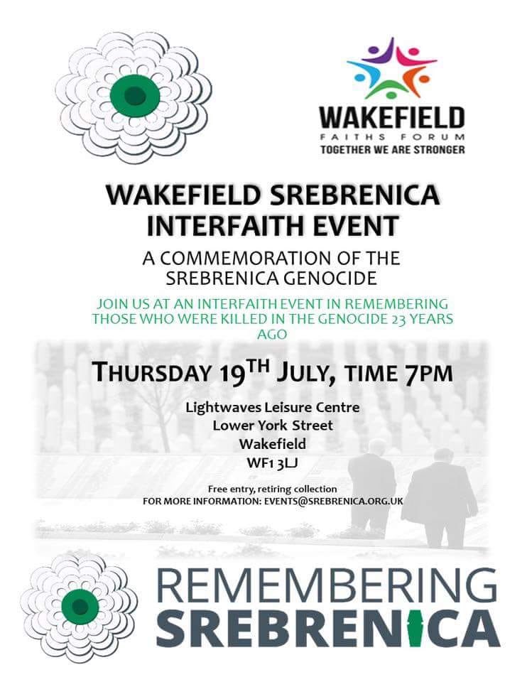 WakefieldFaiths's tweet photo. Wakefield Srebrenica Remembrance Taking Place Tonight https://t.co/KNBhvASZHb