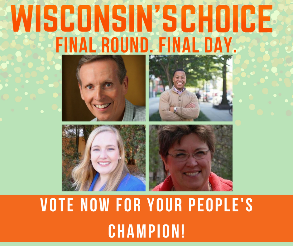 WiChoose's tweet image. It's officially the last day of the last round! Vote now for your #WiChoose People's Champion --&amp;gt; sgiz.mobi/s3/WC-3rd-Rd-V…