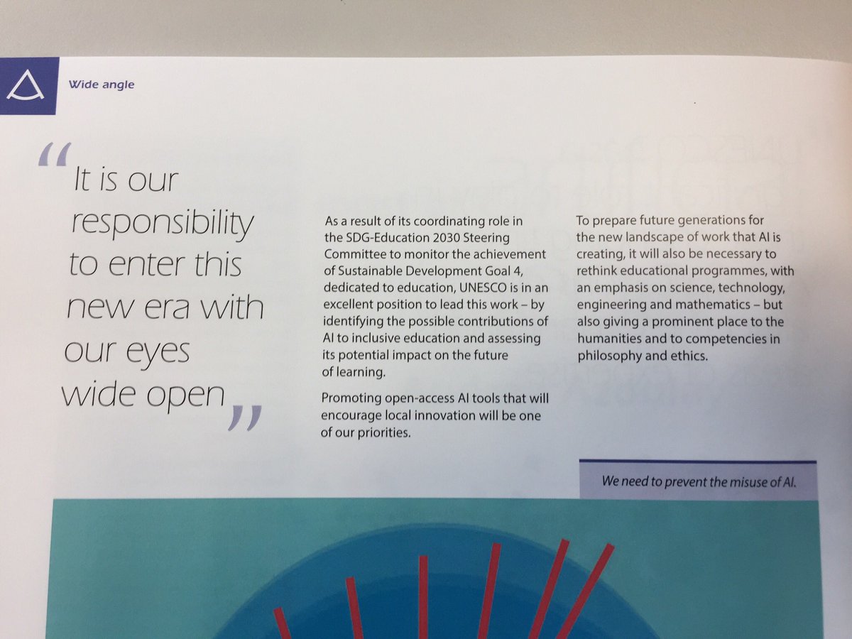 Oosterenvan's tweet image. DG @UNESCO @AAzoulay makes the case for the first global ethical framework for #ArtificialIntelligence “to enter this new era with our eyes wide open”. Mentions #COMEST report on the ethics of #robotics edited by @ppverbeek. Read the full UNESCO Courier: goo.gl/CZCmR5