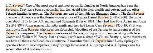 Owl prompts us to dig... We found a reference to Payseur on the  http://CIA.gov  site? CIA files list them as being one of the Illuminati families. This family owns almost every industry: banks, railroads, energy, etc.. https://www.cia.gov/library/abbottabad-compound/FC/FC2F5371043C48FDD95AEDE7B8A49624_Springmeier.-.Bloodlines.of.the.Illuminati.R.pdf @POTUS  #WhatisP  #QAnon  #QArmy