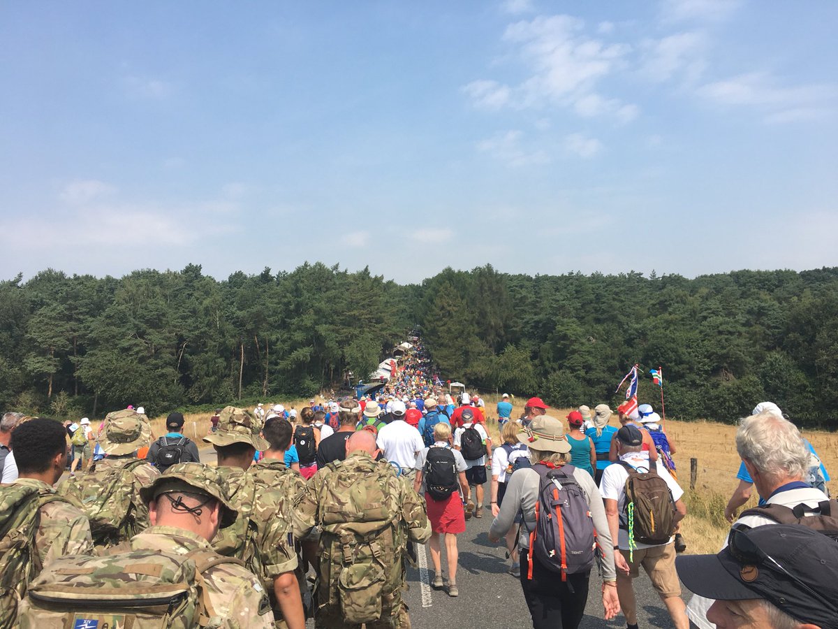 No1RadioSchool's tweet photo. Third leg of the Nijmegen Marches complete for the @No1RadioSchool Team. Known as ‘Hill Day’, we had a mega walk and finished very early with no injuries, a great effort, one day left - let’s do this!! @NLinUK @RAF_Cosford @TG4Info #NoOrdinaryJob #needacoldbeer https://t.co/aQfmidI8e5