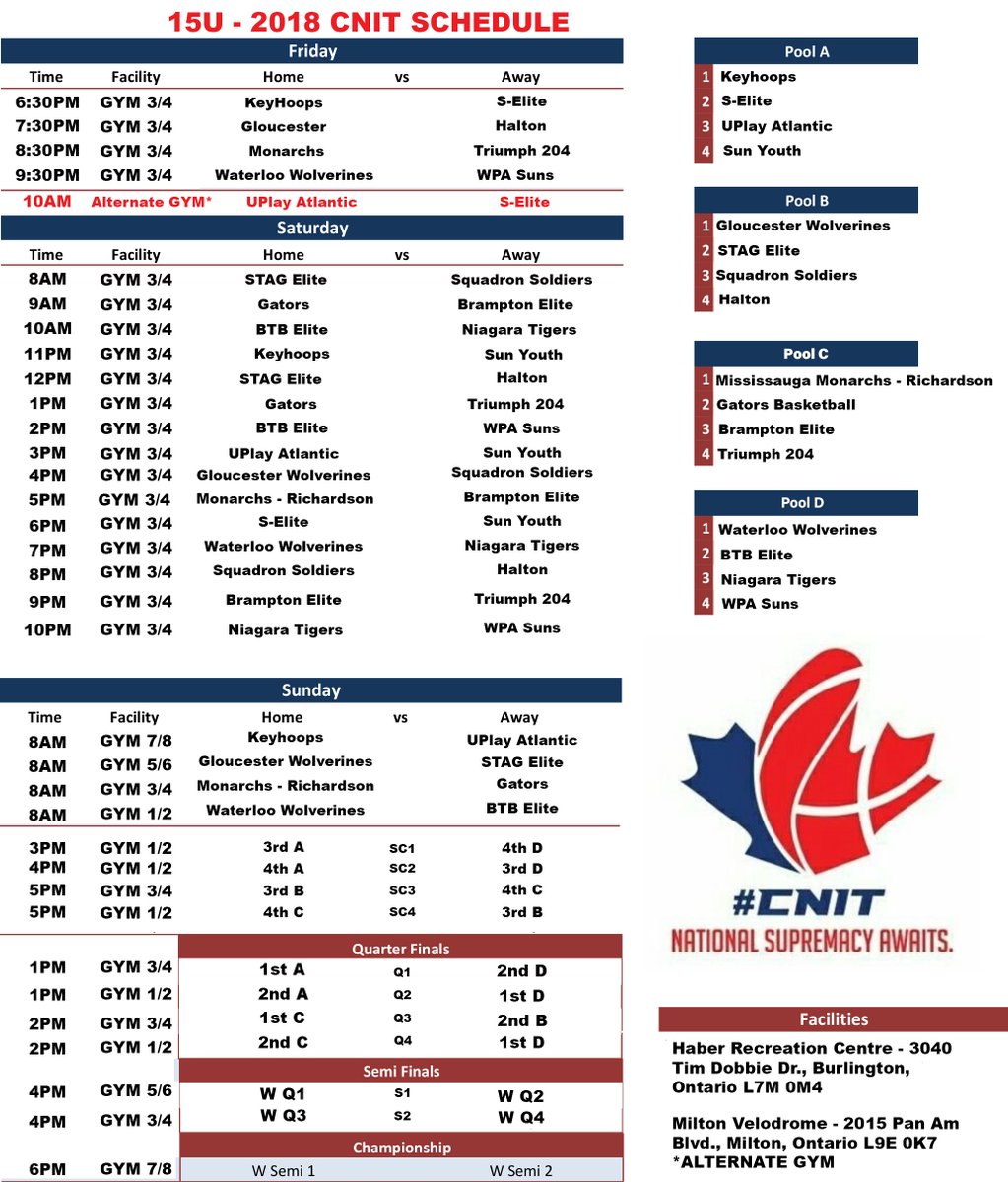 The 2018 Sr Boys #CNIT Tournament Schedule is here! Who is winning it all? 
<a href="/CanadaElite/">Canada Elite</a> <a href="/UPLAYCanada/">UPLAY Canada</a> <a href="/NorthernKingsCA/">Northern Kings</a> @m7ngcompany <a href="/sunyouthsports/">Sun Youth Sports</a> <a href="/keyhoopsbball/">keyhoopsbasketball</a> @pride_prep <a href="/Elite4Brampton/">BramptonElite4</a> <a href="/TheProgramElite/">coachc05</a> <a href="/PeoplesBallTO/">Peoples Basketball</a>