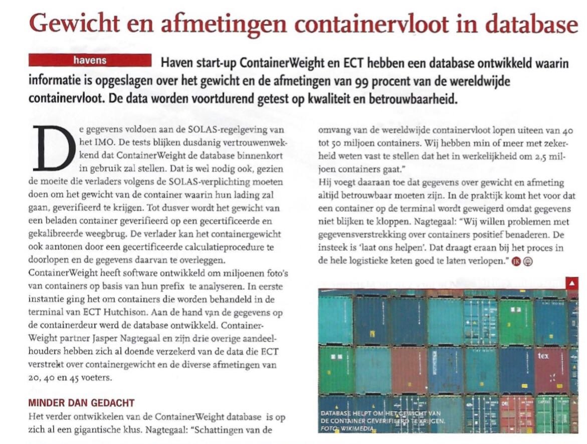 Our team has worked hard on the development of the database. First live tests are taking place with data-driven freight forwarders and shippers! Want to make your booking process more reliable and efficient? Let us know! <a href="/flexport/">Flexport</a> <a href="/NeeleVat/">Neele-Vat</a> <a href="/ECTRotterdam/">ECT Rotterdam</a> <a href="/Portbase/">COMTEC PORTBASE</a> <a href="/INTTRA/">INTTRA</a>