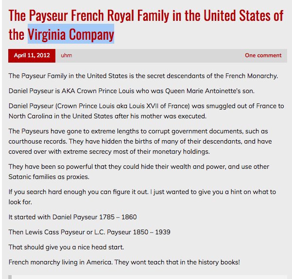 Payseur= 48 FAMILIES.. of Virginia Company?One of the secret corporations that is comprised of the Secret OLIGARCHY is the Virginia Co?Family/careers.McLean, Virginia.The age of tech has hurt their ability to hide/control.Majority today were ‘born in’ to the circle. @POTUS