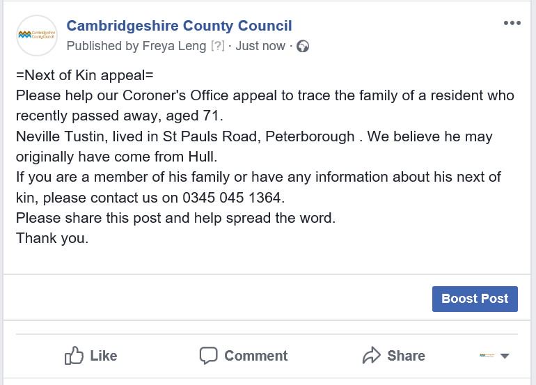 Cambridgeshire CC on Twitter "Can you help our Coroner's Office trace