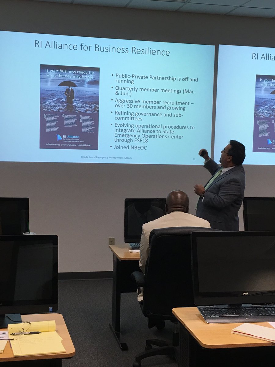 Stuart Freiman presents the mission of the Alliance to visitors from <a href="/femaregion1/">FEMA Region 1</a> from Boston. <a href="/riema/">riema</a> hosted the group today for a collaborative meeting.