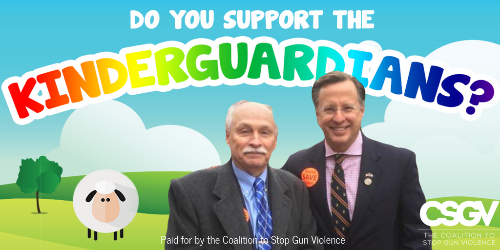 CSGV's tweet photo. .@RepDaveBrat has been a big fan of @VCDL_ORG and promoted their dangerous irresponsible agenda. So is he also on board with arming toddlers? 

Dave Brat, Do you support the Kinderguardians program? #VA07 https://t.co/9DWNr3PN68
