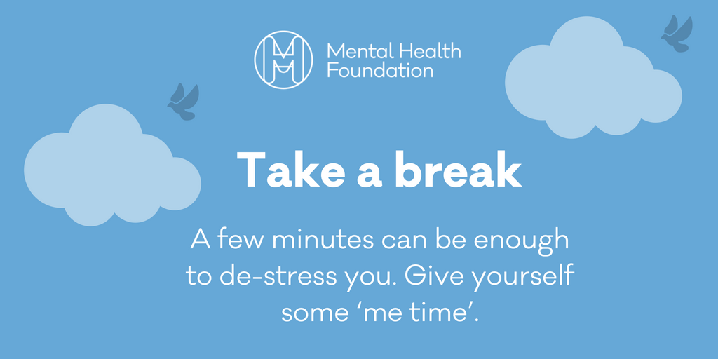 mentalhealth's tweet image. Taking a break can be good for your mental health. It may mean being very active. It may mean not doing very much at all.

Take a deep breath… and relax: mentalhealth.org.uk/publications/h…