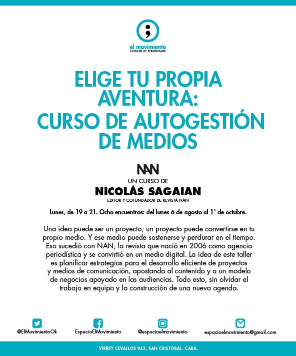 ¿Tenés un blog? ¿Un programa de radio, un canal en Youtube? ¿Tenés una idea, no sabés cómo ponerla en marcha ni monetizar? Hacé que tu proyecto sea sustentable y perdure en el tiempo. Inscribimos: espacioelmovimiento@gmail.com <a href="/revistanan/">Revista NAN</a> y <a href="/NicoSagaian/">Nico Sagaian</a> están en <a href="/ElMovimientoOk/">Club El Movimiento</a>